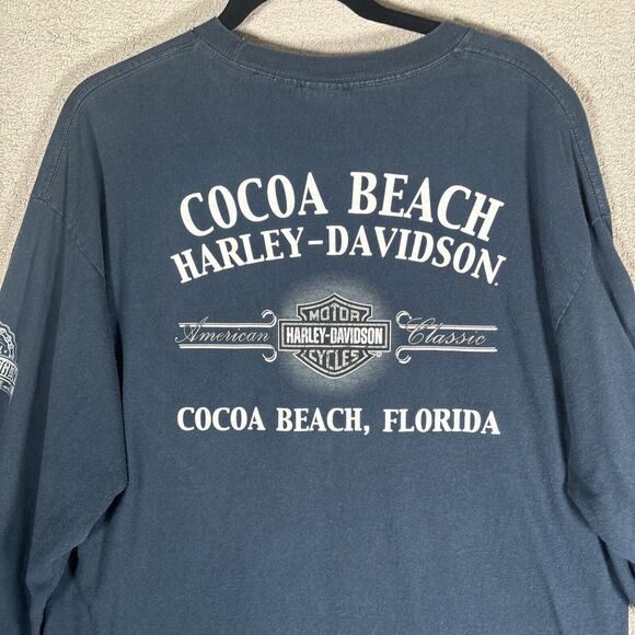 Harley Davidson Men XL Long‎ Sleeve Shirt 2015 Live To Ride Blue Cocoa Beach - Picture 15 of 15